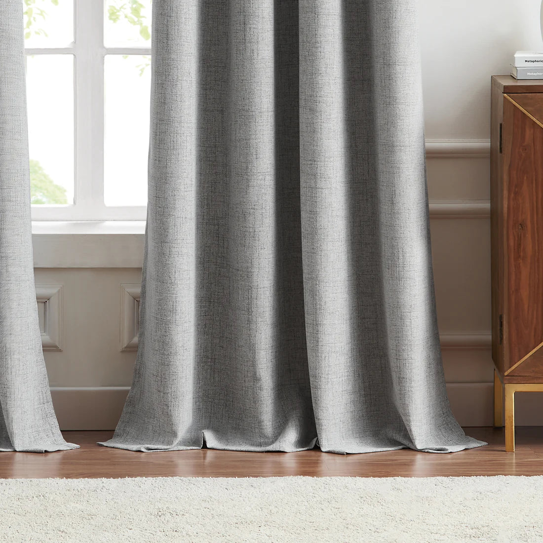 2Pc Grey Blackout  Eyelet Curtains – Dim Grey