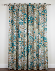 2Pc Printed Eyelet Curtain – Aqua Blossom Curtain