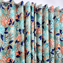 2Pc Printed Eyelet Curtain – Leafy Luxury
