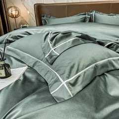 Embroidered Luxury Duvet Set-Sage Green With White Baratta Stitch