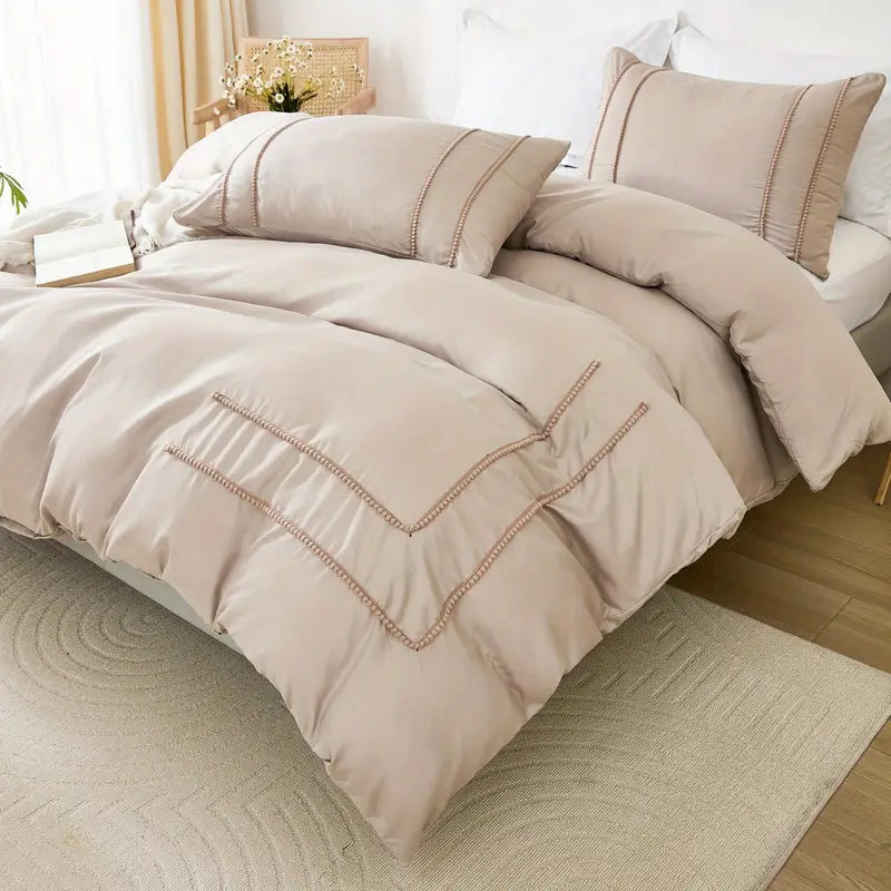 Corner Bliss Small Pom Lace Cotton Duvet Cover Set