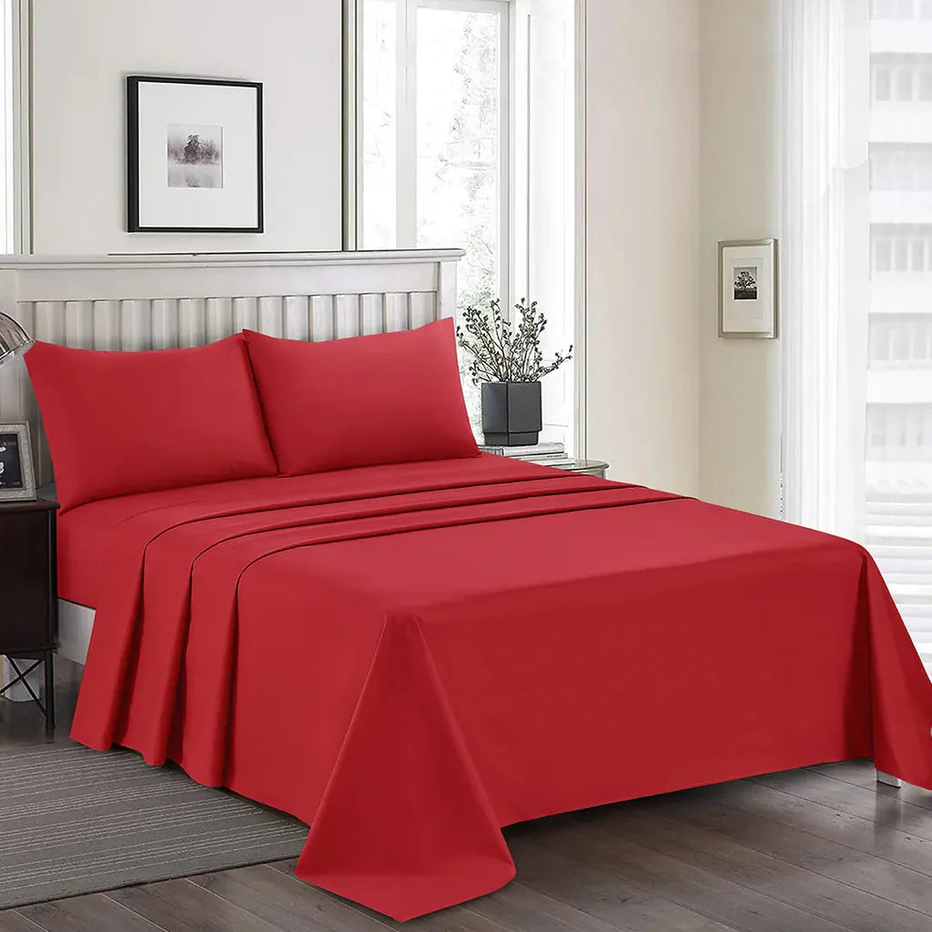 Plain Cotton Bed Sheet Set -Red