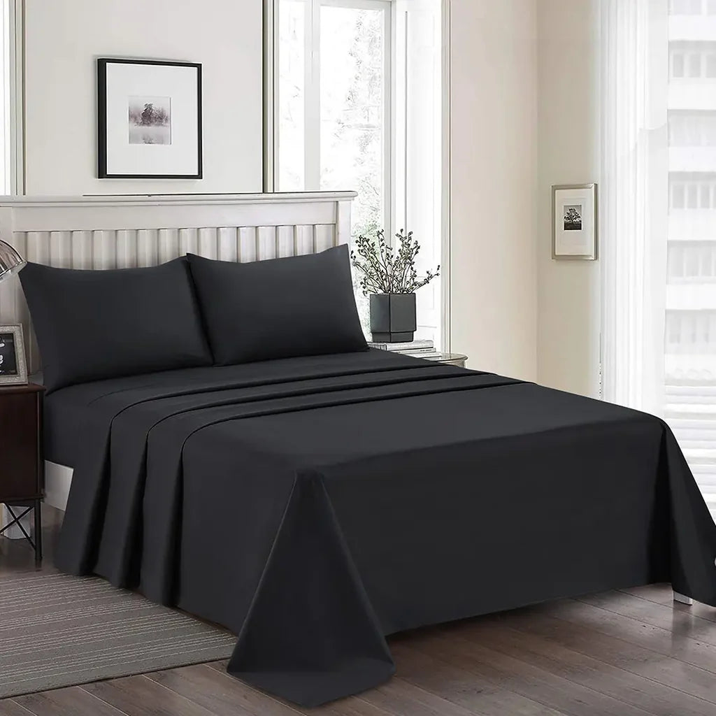 Plain Cotton Bed Sheet Set - Black