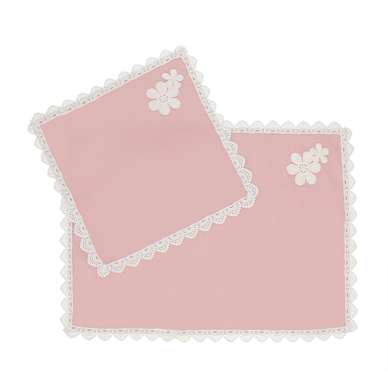 9 Pcs Trolley Mat and Napkin Set With Lace - Pink