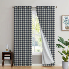 2Pc Waterproof Blackout Printed Curtains - Black Checked