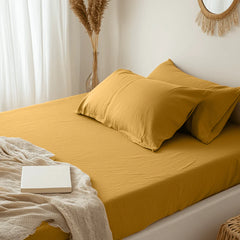 Plain Cotton Bed Sheet Set - Mustard Yellow