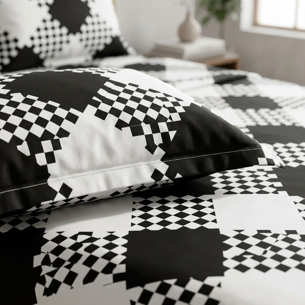 Geo Monochrome - Printed Flat Sheet Set, Double Bed, 100% Cotton