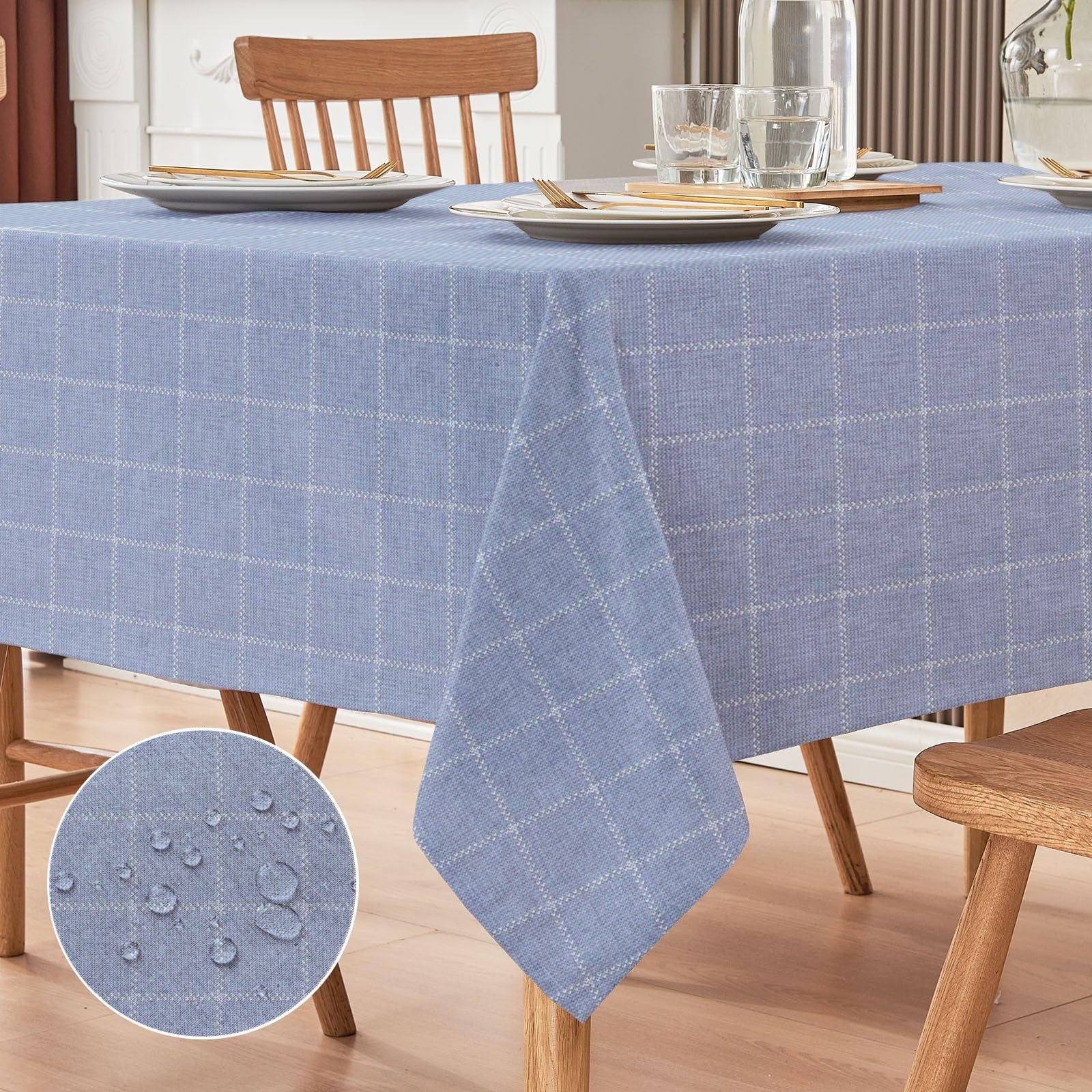 Waterproof Dinning Set - Modern Vintage Blue Check