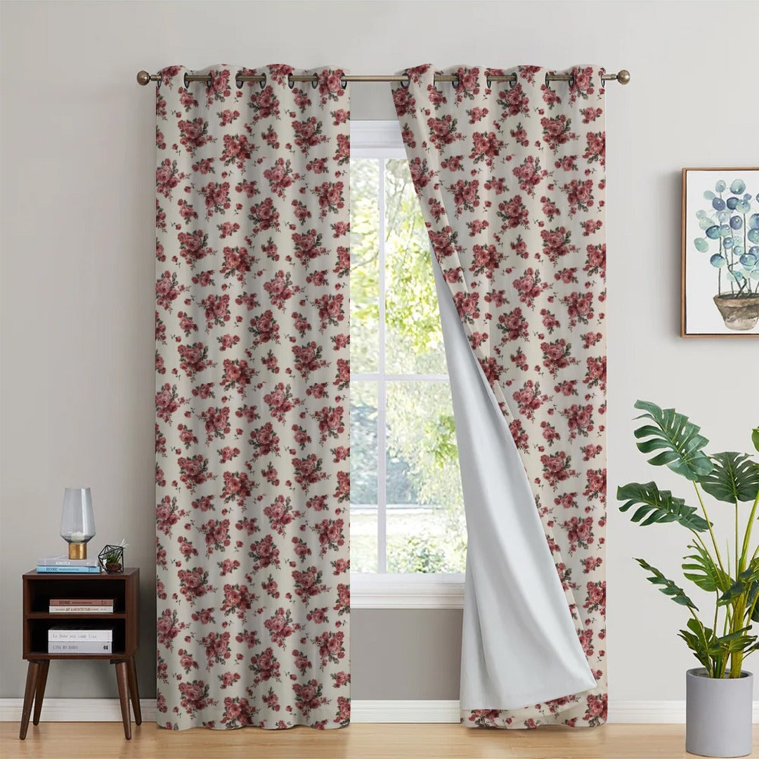 2Pc Waterproof Blackout Printed Curtains - Rose Garden