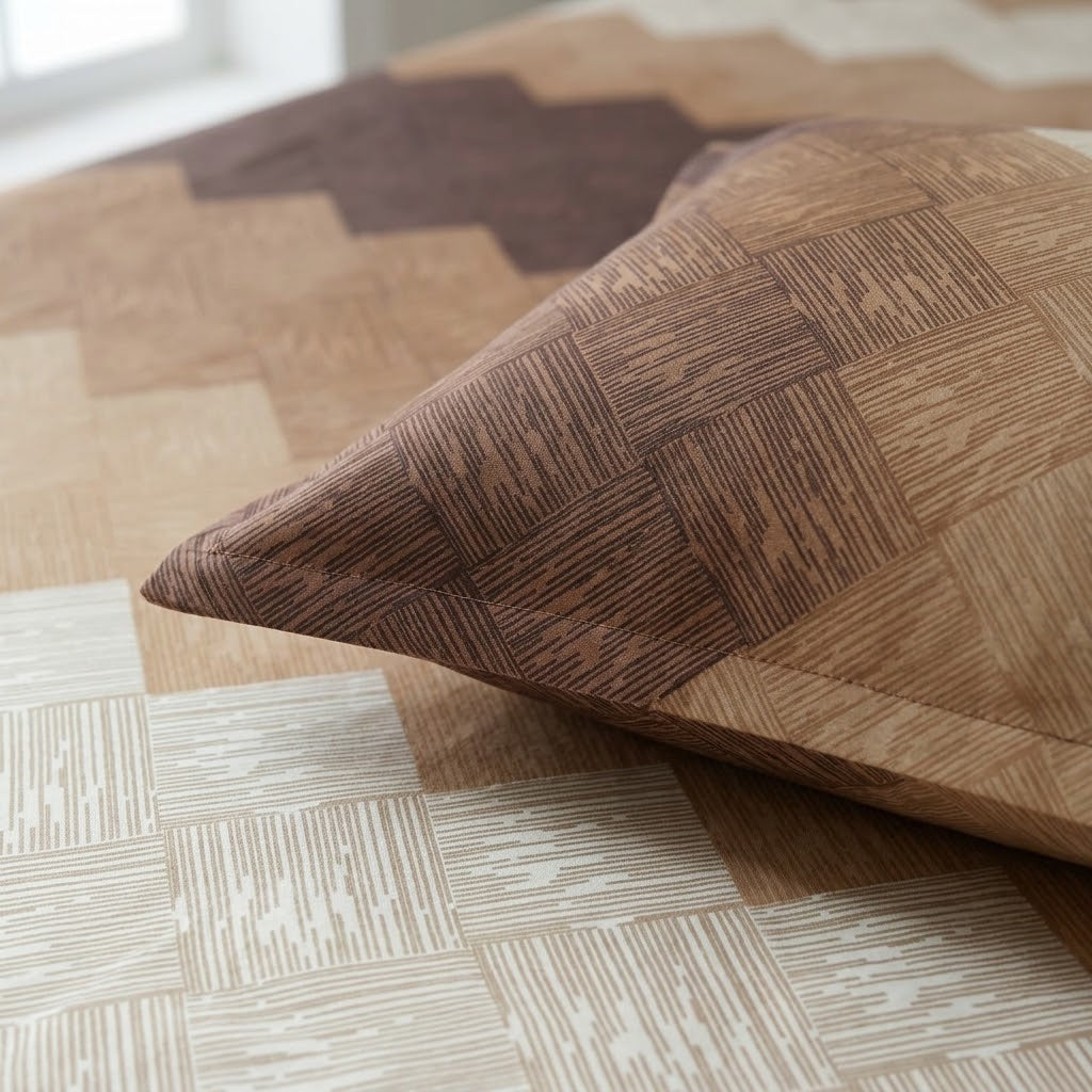 Espresso Beige Chevron - Printed Flat Sheet Set, Double Bed, 100% Cotton