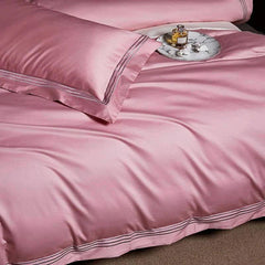 Embroidered Cotton Satin Duvet Set-Pink