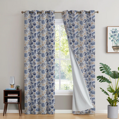 2Pc Waterproof Blackout Printed Curtains - Sea Shell