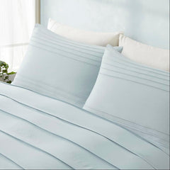 Minimal Pleated Cotton Duvet Cover Set - Baby Blue
