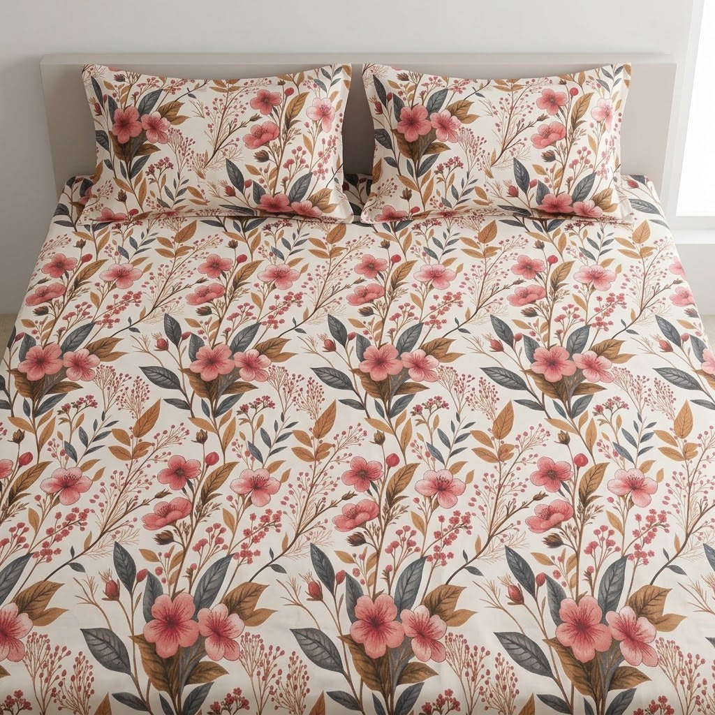 Imperial Flora - Printed Flat Sheet Set, Double Bed, 100% Cotton