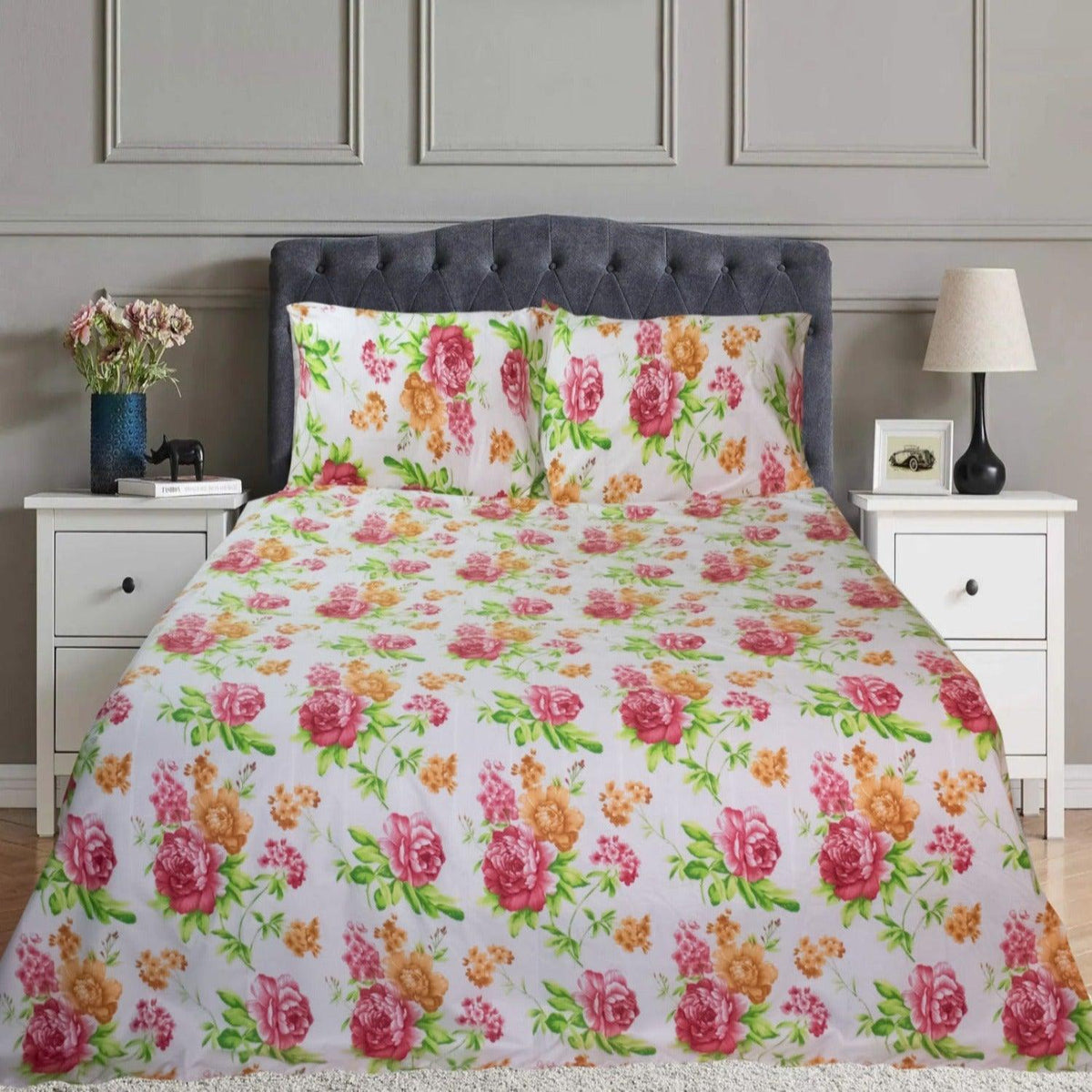 Double Cotton Bed Sheet - Roses