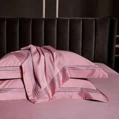 Embroidered Cotton Satin Duvet Set-Pink