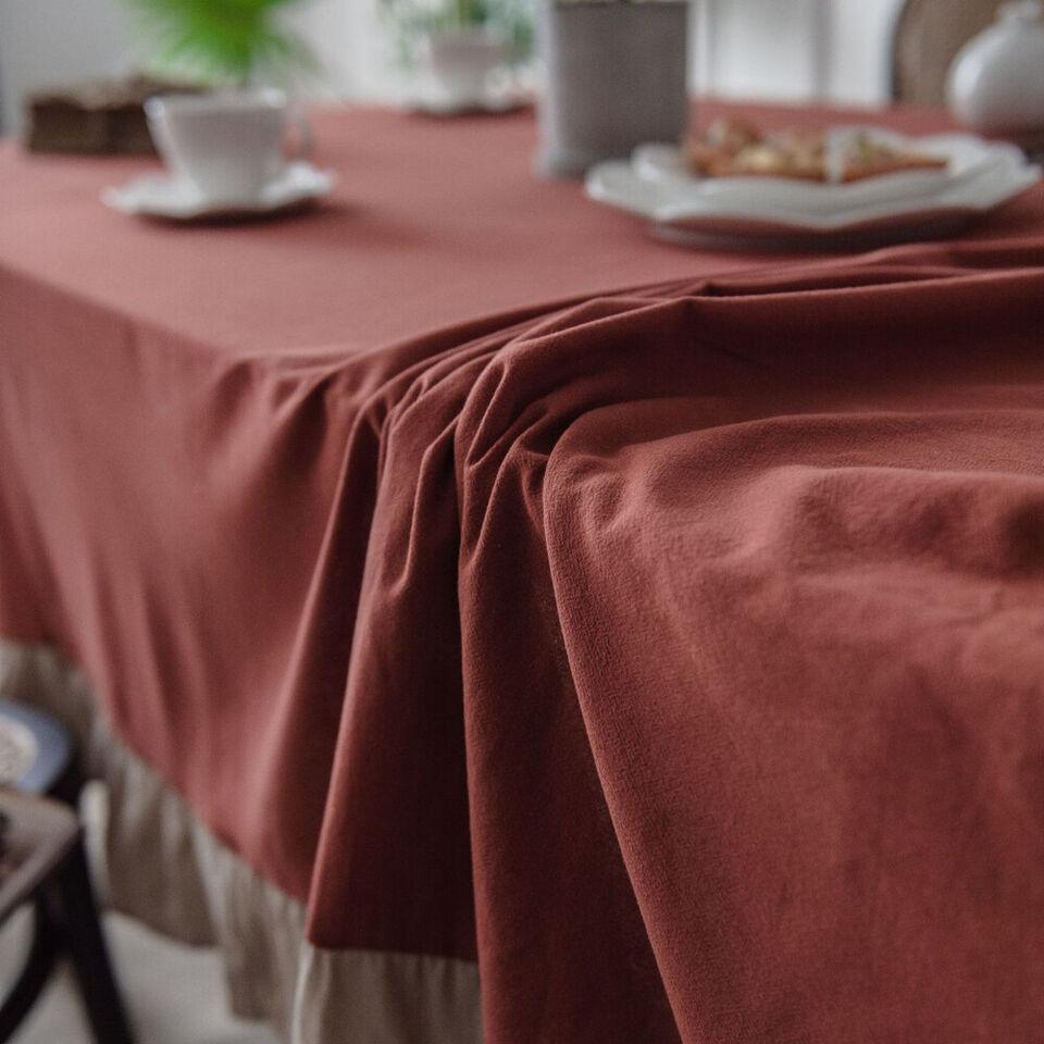 Flounce Stitching Cotton Table Covers-Rust & Beige