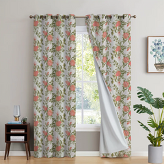 2Pc Waterproof Blackout Printed Curtains - Sunset Orange and Green Floral