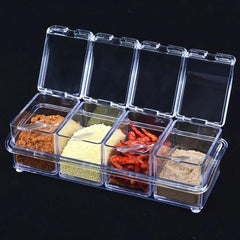 Transparent Seasoning Box Four Grid With Spoon Seasoning Can Set