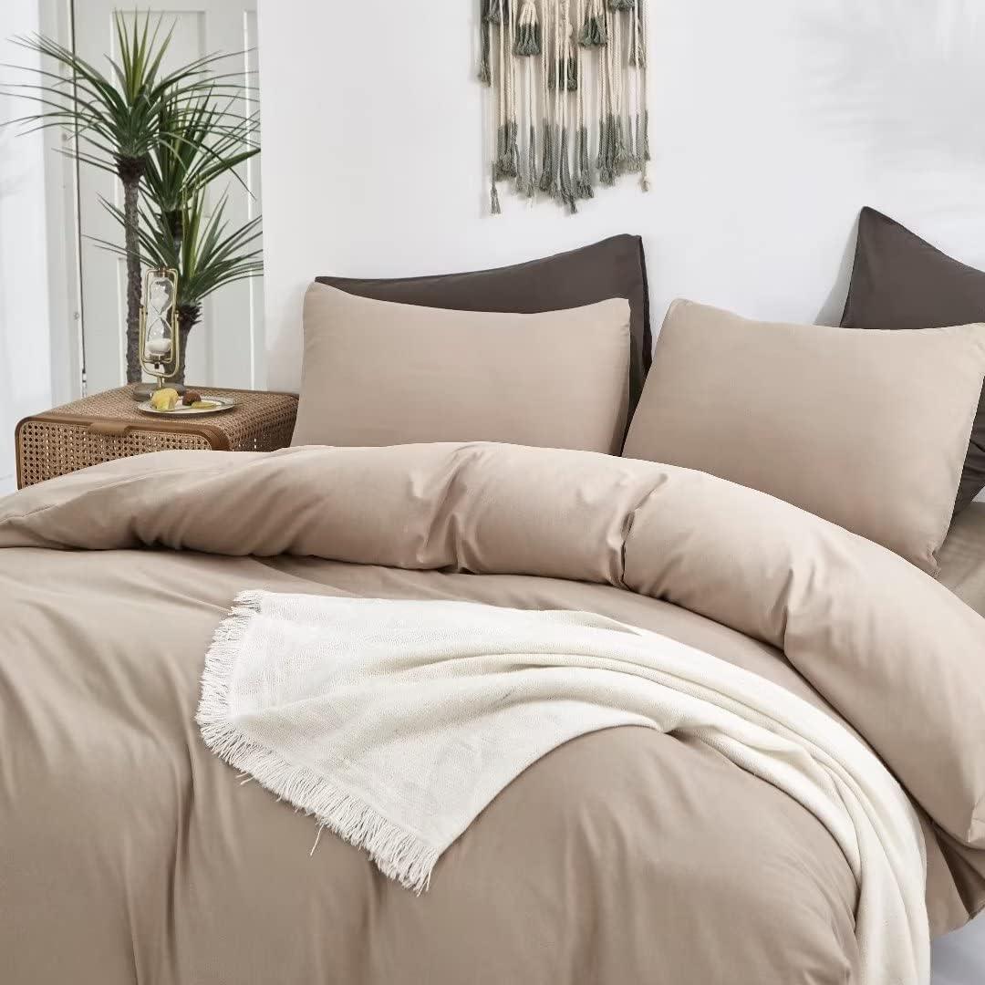 Plain Dyed Duvet Cover Set-Beige