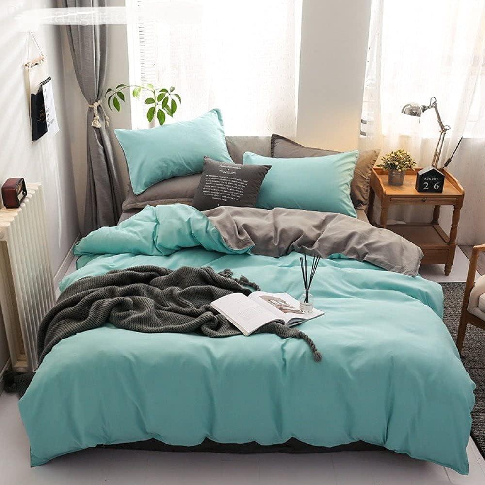 Plain Dyed Reversible Cotton Duvet Cover Set - Lake Blue / Grey