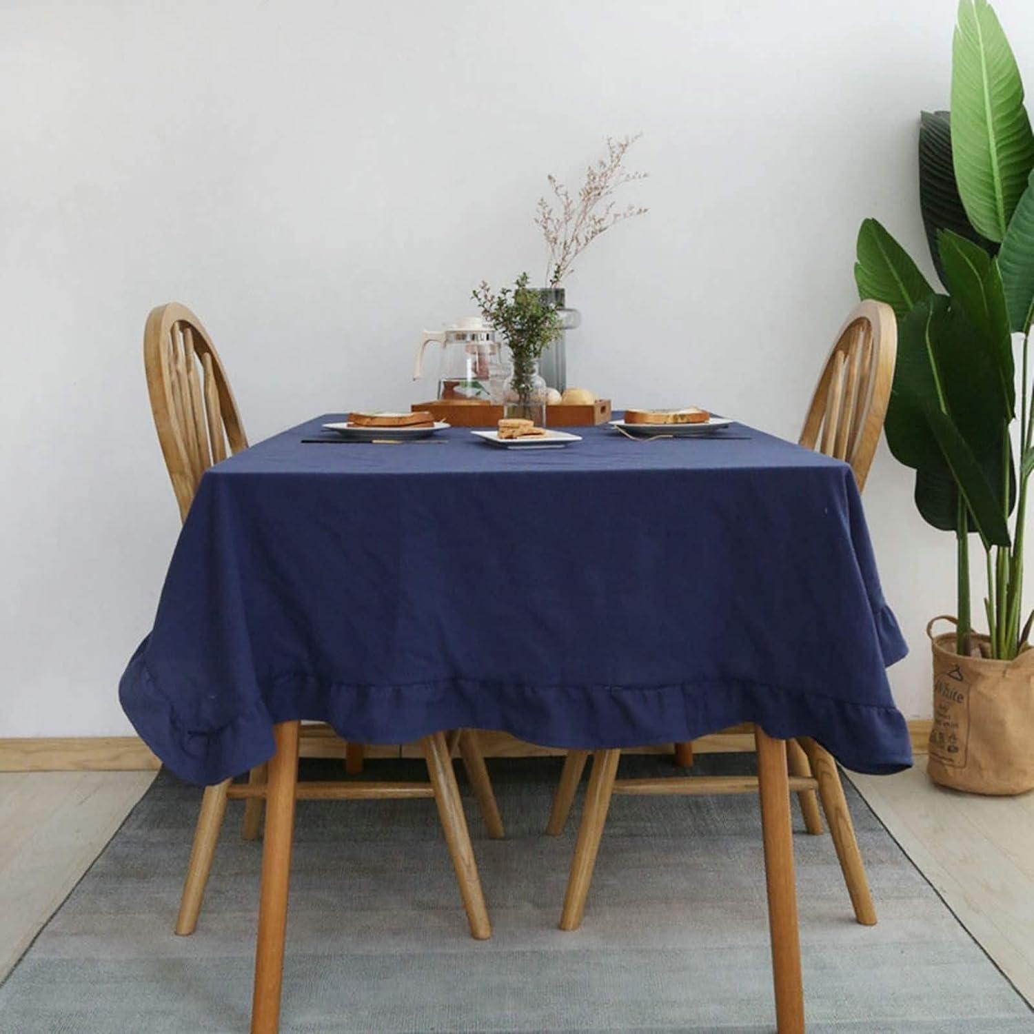 Flounce Stitching Cotton Table Covers-Navy Blue