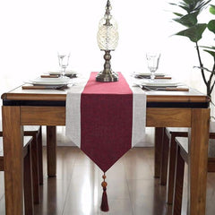 Jute Table Runner - Maroon & White