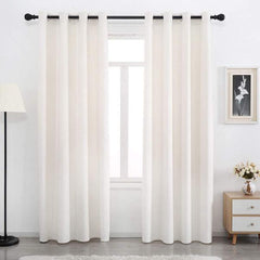 2Pc Plain Dyed Eyelet Curtains With Lining - Off White