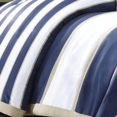 SPORTY BLUE with WHITE TAN STRIPE Hotel Style Cotton Satin Duvet Cover Set