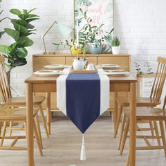 Jute Table Runner - White And Blue