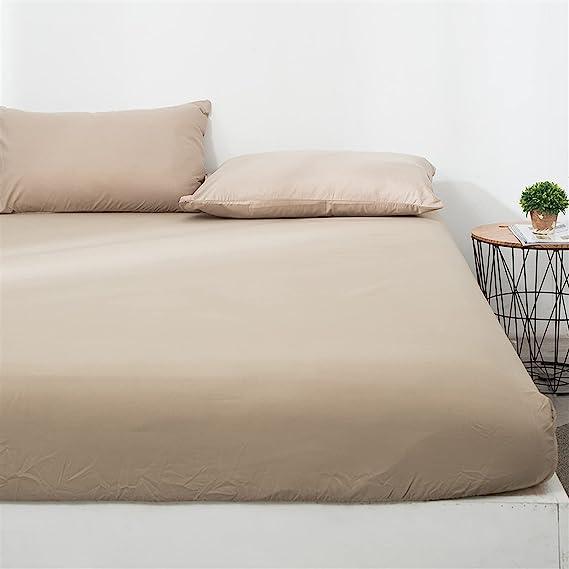 Cotton Fitted Bed Sheet with Pillows-Beige