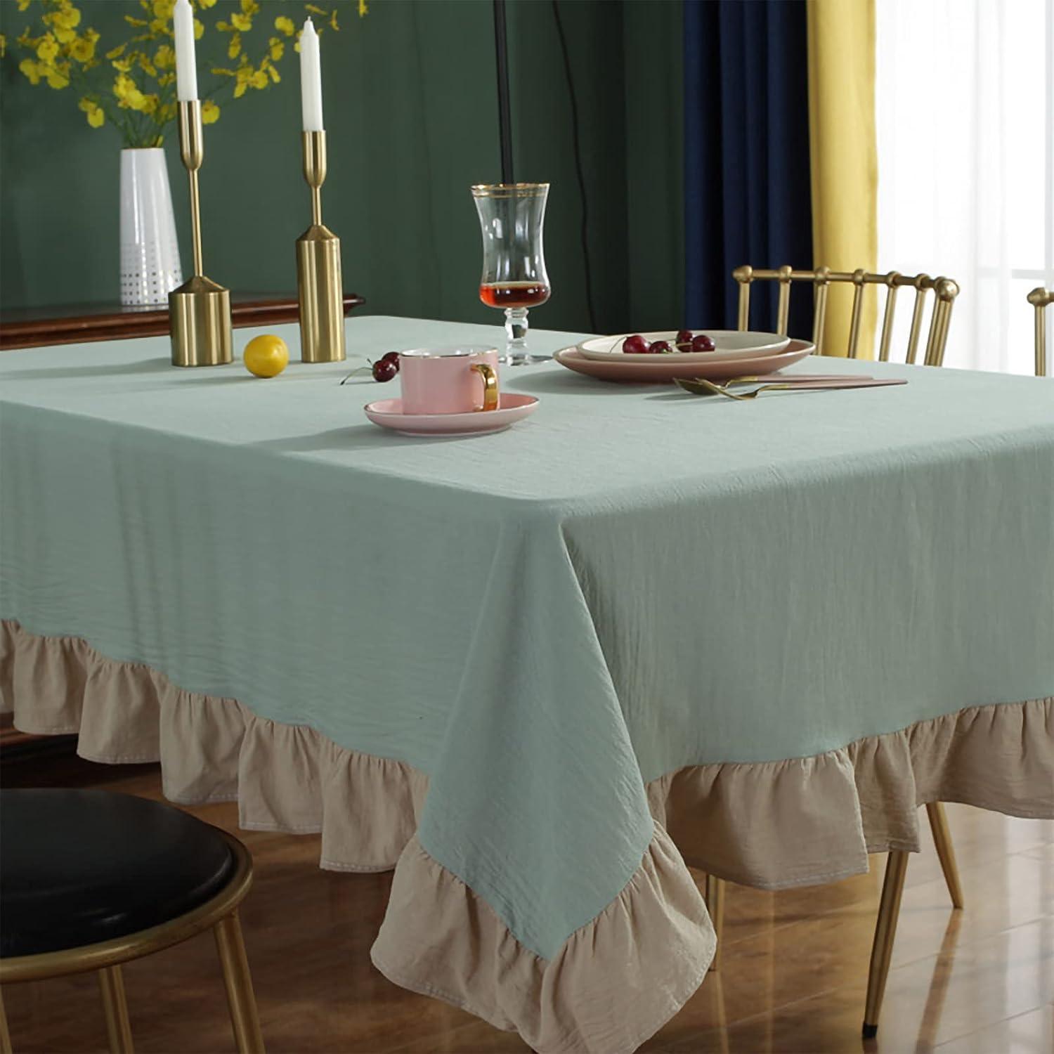 Flounce Stitching Cotton Table Covers-Light Green & Beige