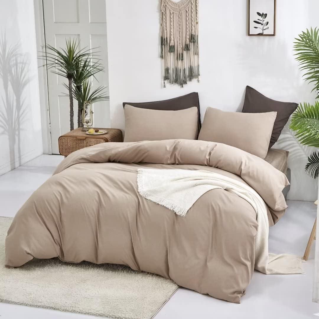 Plain Dyed Duvet Cover Set-Beige