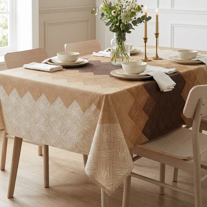Printed Cotton Table Cover - Espresso Beige