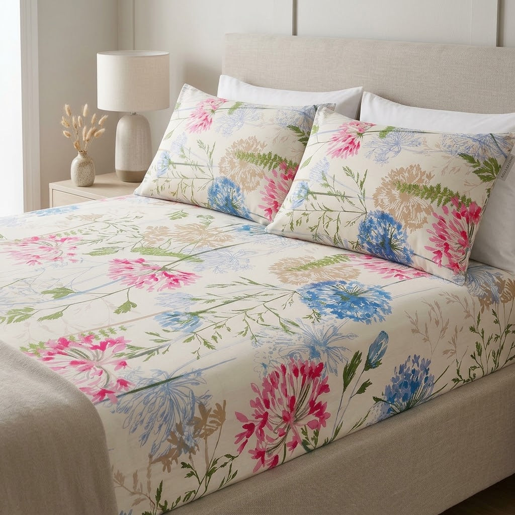 Printed Cotton Fitted Sheet Set-Flora Agapanthus