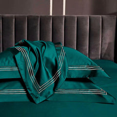 Embroidered Luxury Duvet Set-Dark Green