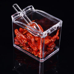 Transparent Seasoning Box Four Grid With Spoon Seasoning Can Set