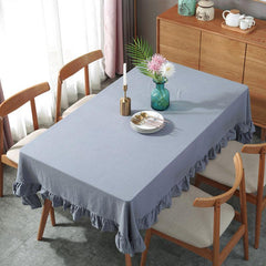 Flounce Stitching Cotton Table Covers-Blue