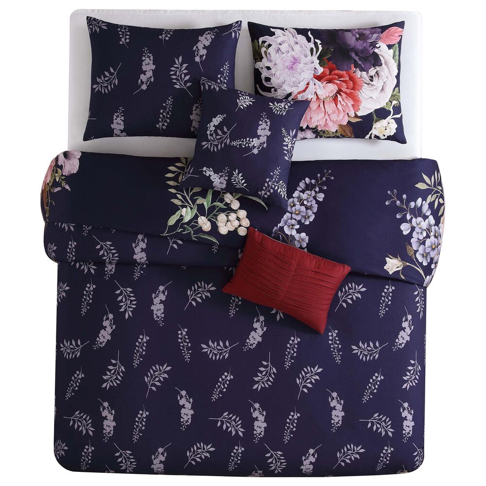 Botanic Noir Cotton Satin Super King Printed Duvet Cover Set in Purple