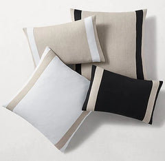 Beige Black And White Jute Striped Cushion Covers - Pack Of 4