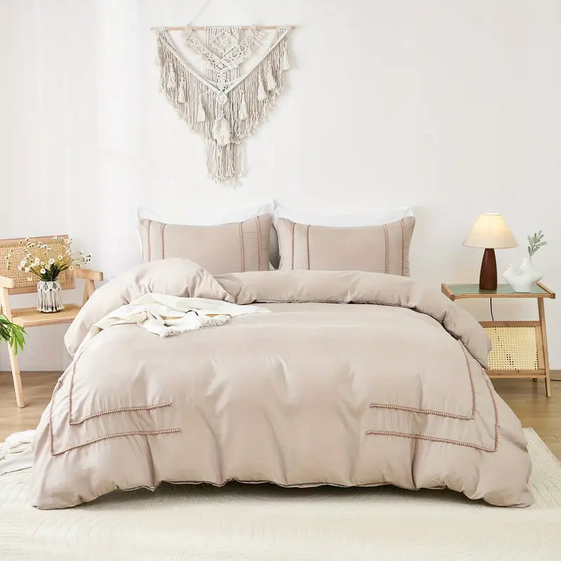 Corner Bliss Small Pom Lace Cotton Duvet Cover Set