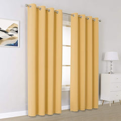 2Pc Plain Dyed Eyelet Curtains With Lining -  Pastel Yellow