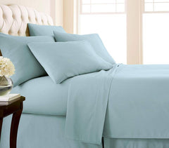 Cotton Fitted Bed Sheet with Pillows-Light Blue