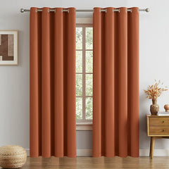 2Pc Plain Dyed Eyelet Curtains With Lining - Rust