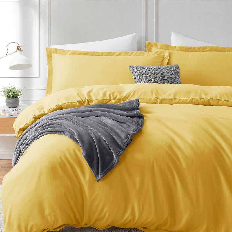 Plain Dyed Cotton Duvet Cover Set - yellow
