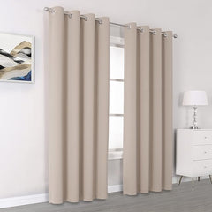 2Pc Plain Dyed Eyelet Curtains With Lining - Light Coffee