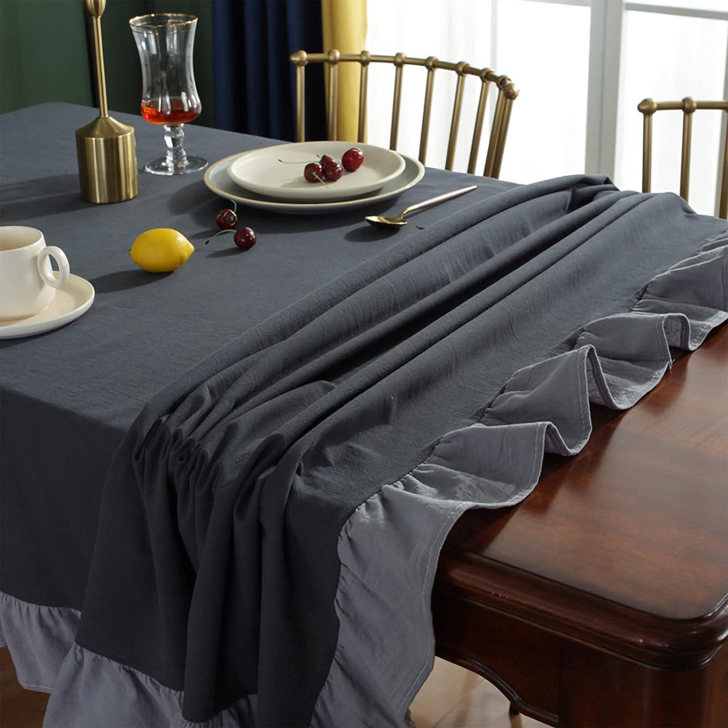 Flounce Stitching Cotton Table Covers-Black & Grey