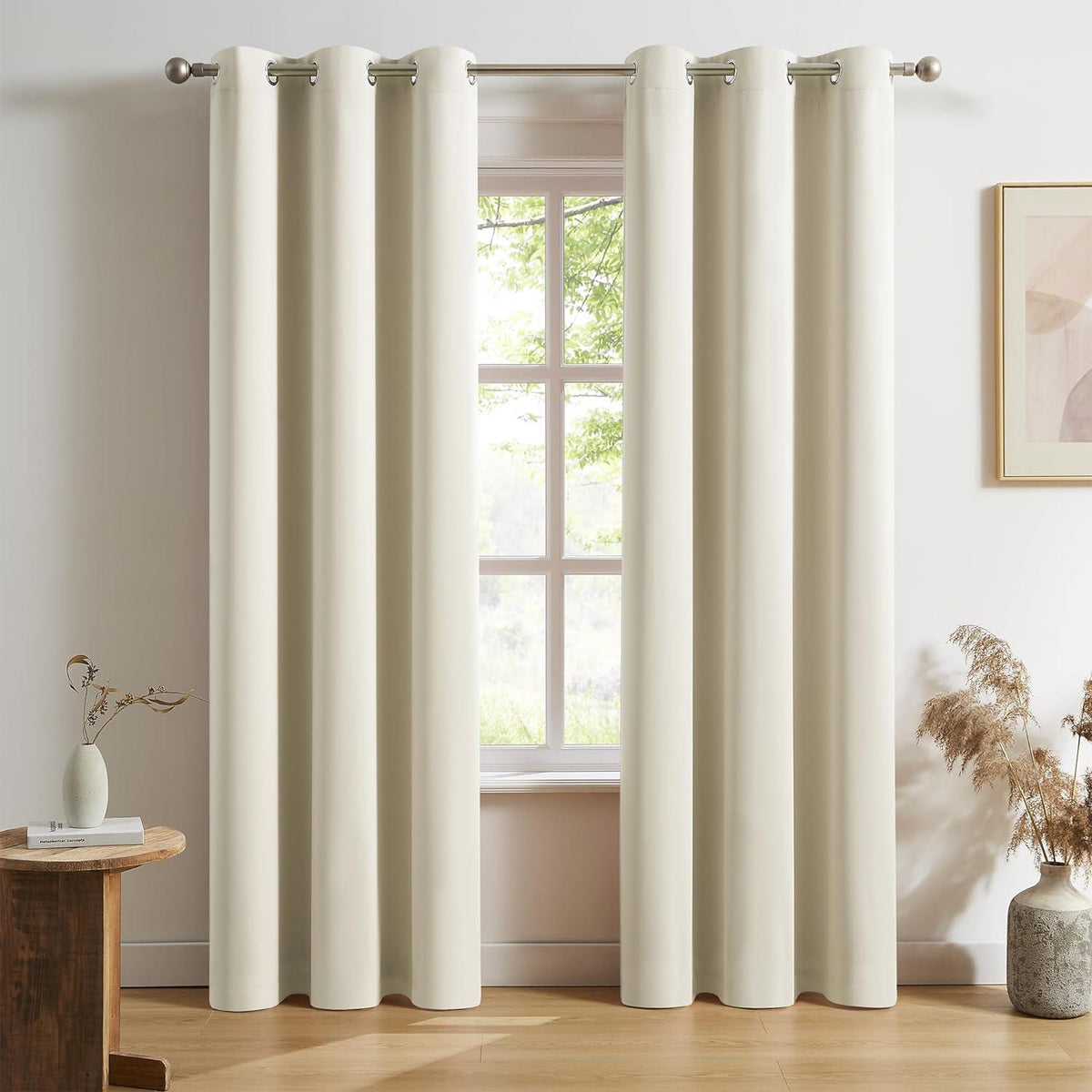 2Pc Plain Dyed Eyelet Curtains With Lining - Cream