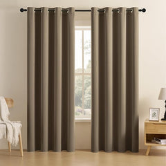 2Pc Plain Dyed Eyelet Curtains With Lining - Khaki