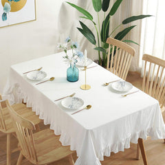 Flounce Stitching Cotton Table Covers-White